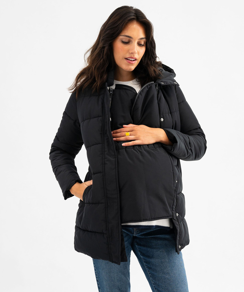 Manteau de grossesse doudoune avec capuche en noir - Taille S à XXL